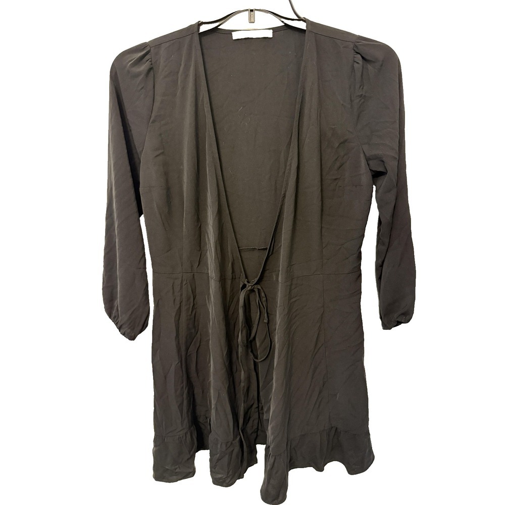 Abercrombie & Fitch Dress Womens Small Black Wrap Tie Waist Ruffle 3/4 Sleeve‎
